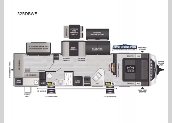 Floorplan - 2025 Cougar Half-Ton 32RDBWE Travel Trailer