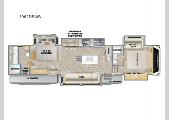 Floorplan - 2025 Sanibel 3982DBWB Fifth Wheel