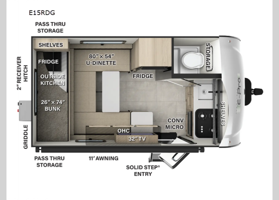 Floorplan - 2025 Flagstaff E-Pro E15RDG Travel Trailer