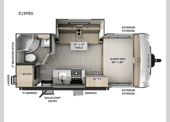 Floorplan - 2025 Flagstaff E-Pro E19FBS Travel Trailer