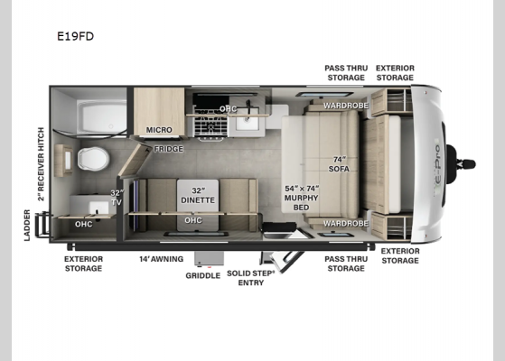 Floorplan - 2025 Flagstaff E-Pro E19FD Travel Trailer