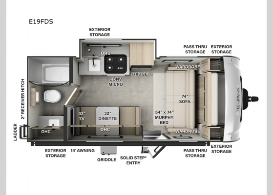 Floorplan - 2025 Flagstaff E-Pro E19FDS Travel Trailer