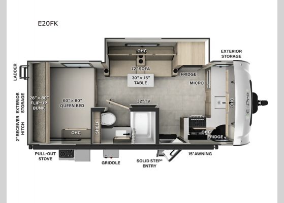 Floorplan - 2025 Flagstaff E-Pro E20FK Travel Trailer