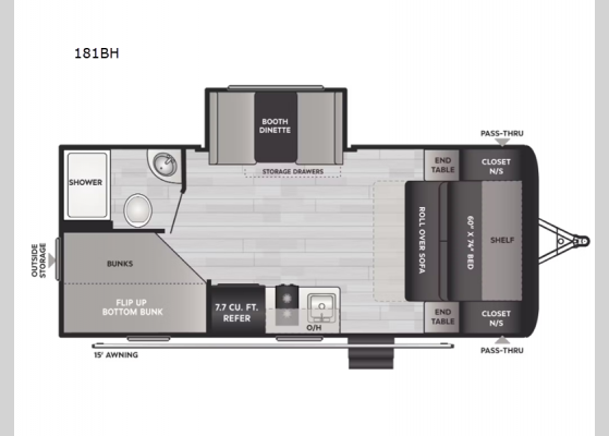 Floorplan - 2025 Hideout Sport Single Axle 181BH Travel Trailer