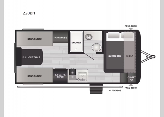 Floorplan - 2025 Hideout Sport Single Axle 220BH Travel Trailer