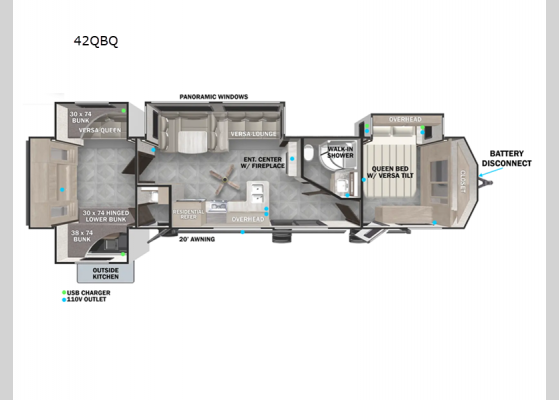 Floorplan - 2024 Salem Villa Series 42QBQ Destination Trailer