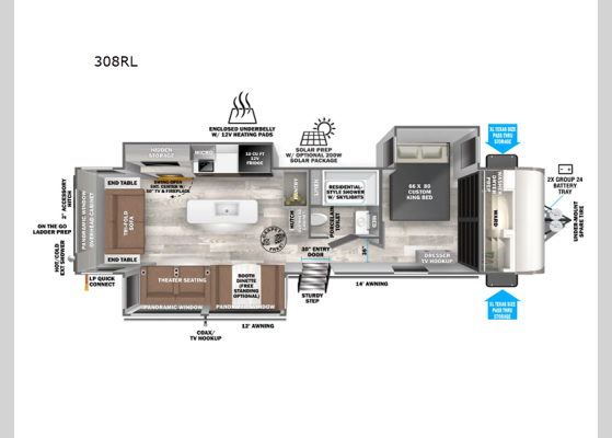 Floorplan - 2025 Salem Hemisphere 308RL Travel Trailer