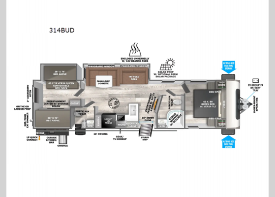 Floorplan - 2025 Salem Hemisphere 314BUD Travel Trailer