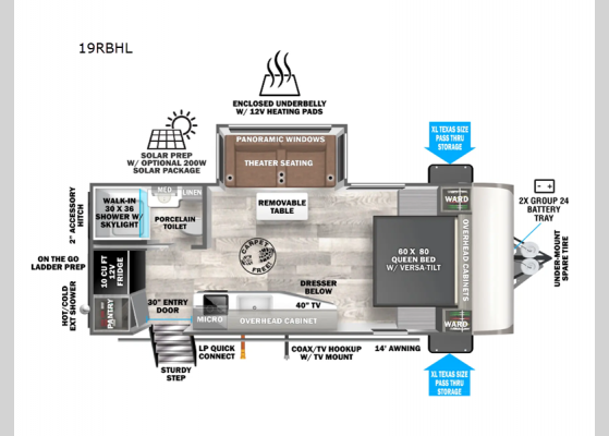 Floorplan - 2025 Salem Hemisphere Hyper-Lyte 19RBHL Travel Trailer