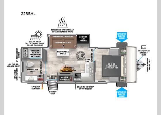 Floorplan - 2025 Salem Hemisphere Hyper-Lyte 22RBHL Travel Trailer