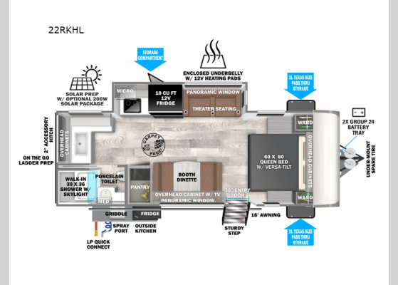 Floorplan - 2025 Salem Hemisphere Hyper-Lyte 22RKHL Travel Trailer