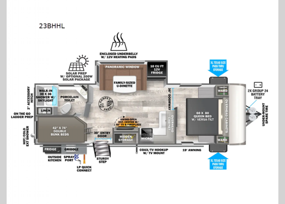 Floorplan - 2025 Salem Hemisphere Hyper-Lyte 23BHHL Travel Trailer