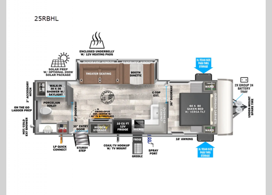 Floorplan - 2025 Salem Hemisphere Hyper-Lyte 25RBHL Travel Trailer