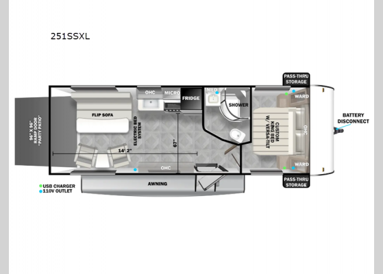 Floorplan - 2025 Salem Cruise Lite 251SSXL Toy Hauler Travel Trailer