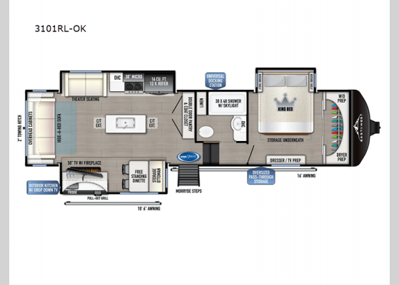 Floorplan - 2025 Blackthorn 3101RL-OK Fifth Wheel