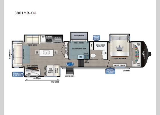 Floorplan - 2025 Blackthorn 3801MB-OK Fifth Wheel