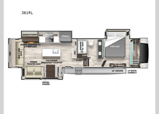 Floorplan - 2025 Cedar Creek 361RL Fifth Wheel