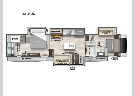 Floorplan - 2025 Cedar Creek 381MUD Fifth Wheel