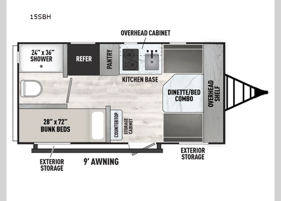 Floorplan - 2025 Viking 3K Series 15SBH Travel Trailer