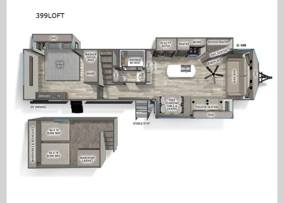 Floorplan - 2025 Sandpiper Destination Trailers 399LOFT Destination Trailer