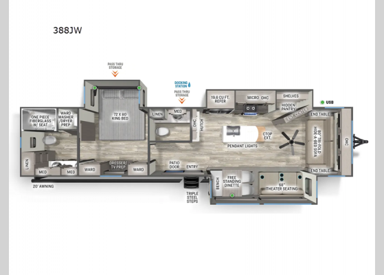 Floorplan - 2025 Sandpiper Destination Trailers 388JW Destination Trailer