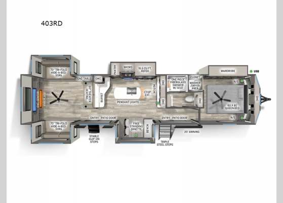 Floorplan - 2025 Sandpiper Destination Trailers 403RD Destination Trailer