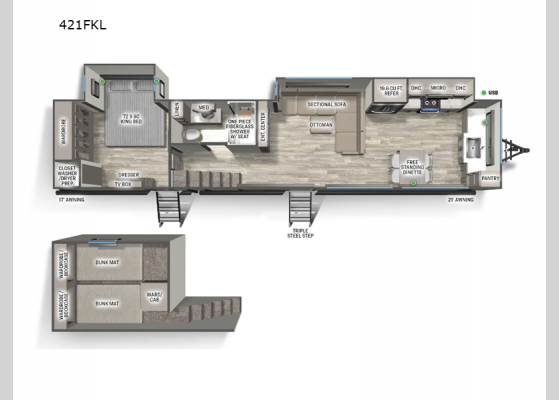 Floorplan - 2025 Sandpiper Destination Trailers 421FKL Destination Trailer