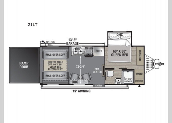 Floorplan - 2025 Work and Play 21LT Toy Hauler Travel Trailer