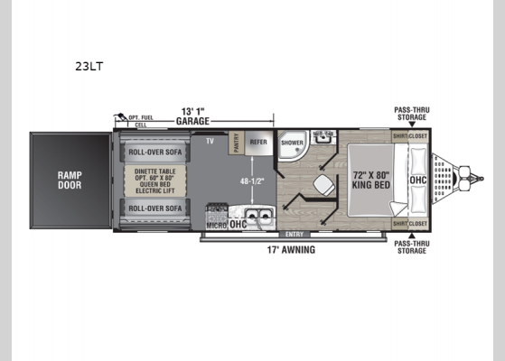 Floorplan - 2025 Work and Play 23LT Toy Hauler Travel Trailer