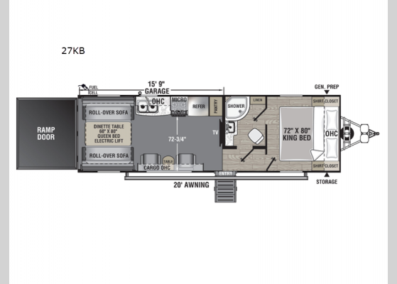 Floorplan - 2025 Work and Play 27KB Toy Hauler Travel Trailer