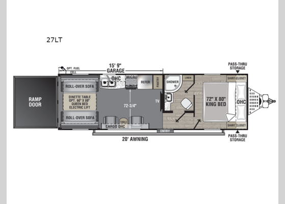 Floorplan - 2025 Work and Play 27LT Toy Hauler Travel Trailer