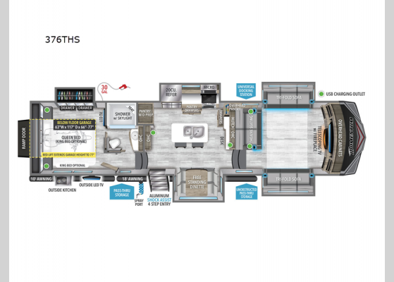 Floorplan - 2025 Momentum 376THS Toy Hauler Fifth Wheel