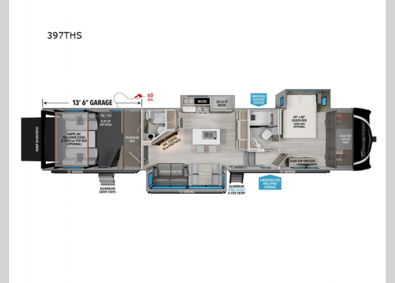 Floorplan - 2025 Momentum 397THS Toy Hauler Fifth Wheel