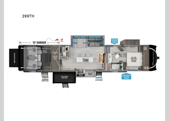 Floorplan - 2025 Momentum 399TH Toy Hauler Fifth Wheel