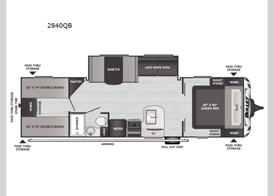 Floorplan - 2025 Bullet Classic 2840QB Travel Trailer