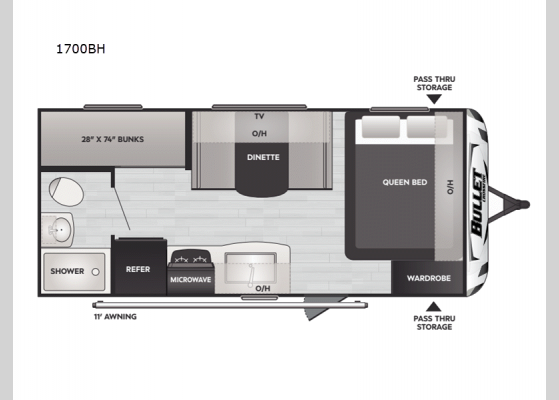 Floorplan - 2025 Bullet Classic 1700BH Travel Trailer