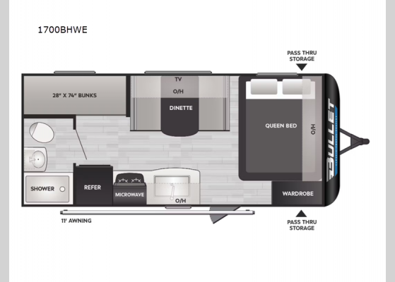 Floorplan - 2025 Bullet Classic 1700BHWE Travel Trailer