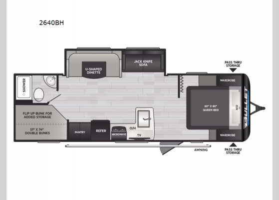 Floorplan - 2025 Bullet Classic 2640BH Travel Trailer