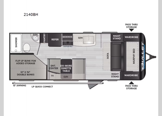 Floorplan - 2025 Bullet Classic 2140BH Travel Trailer