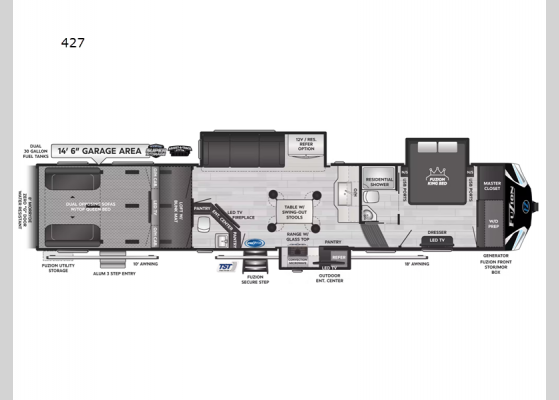 Floorplan - 2024 Fuzion 427 Toy Hauler Fifth Wheel