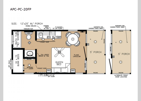 Floorplan - 2024 America's Park Cabins Premium Cabin Series APC-PC-20FP Park Models