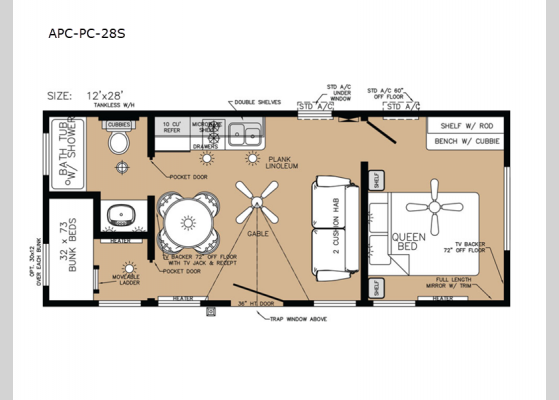 Floorplan - 2024 America's Park Cabins Premium Cabin Series APC-PC-28S Park Models
