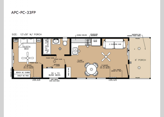 Floorplan - 2024 America's Park Cabins Premium Cabin Series APC-PC-33FP Park Models