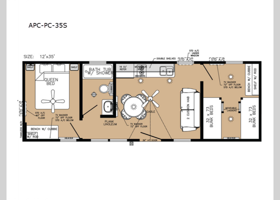 Floorplan - 2024 America's Park Cabins Premium Cabin Series APC-PC-35S Park Models