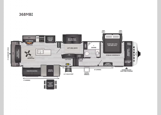 Floorplan - 2025 Cougar 368MBI Fifth Wheel