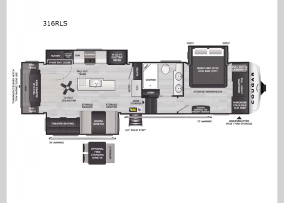 Floorplan - 2025 Cougar 316RLS Fifth Wheel