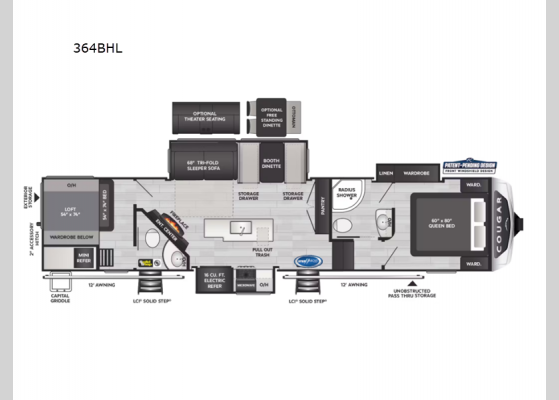 Floorplan - 2025 Cougar 364BHL Fifth Wheel