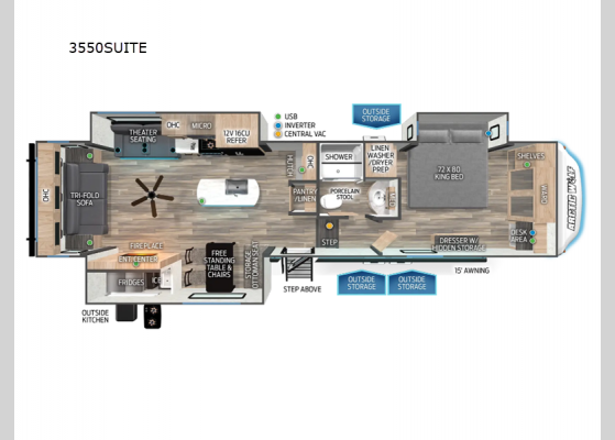 Floorplan - 2024 Cherokee Arctic Wolf Suite 3550 Fifth Wheel