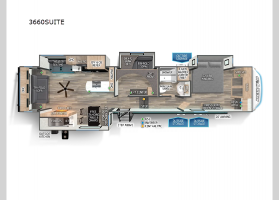 Floorplan - 2024 Cherokee Arctic Wolf Suite 3660 Fifth Wheel