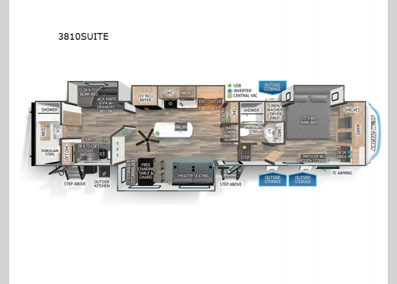 Floorplan - 2024 Cherokee Arctic Wolf Suite 3810 Fifth Wheel